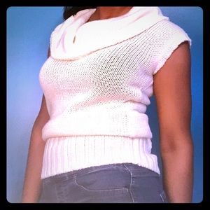 white sleeveless cowl neck bongo sweater